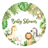 Lofaris Glitter And Green Leaves Round Animals Birthday Backdrop